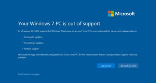 Microsoft notifications for windows 7 end of support