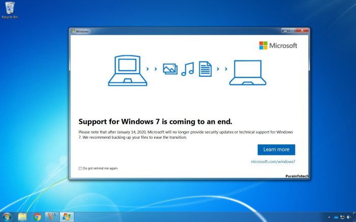 Microsoft notifications for windows 7 end of support