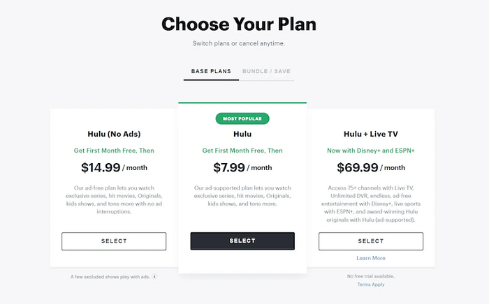 Hulu new price plans live