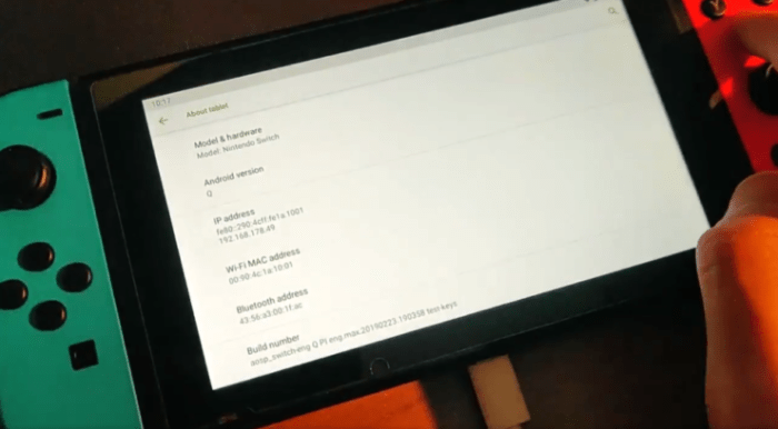 Android q shown running on nintendo switch